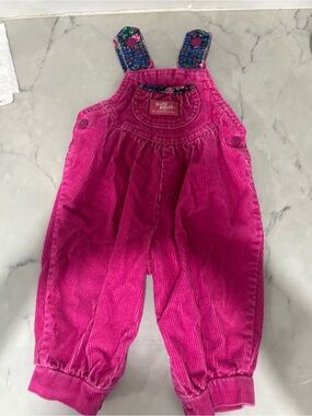 OshKosh B'gosh Bright Pink Corduroy Overalls with Patterned Straps